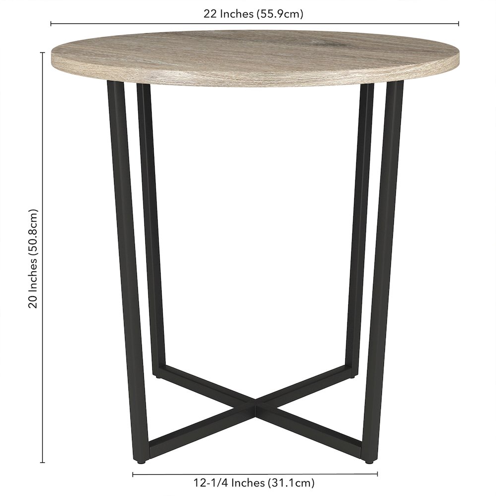 22'' Round End Table Modern Side Table, Night Stand, Black/Weathered Oak. Picture 6