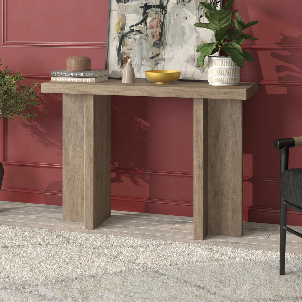Dimitra 42" Wide Rectangular Console Table in Antiqued Gray Oak. Picture 4