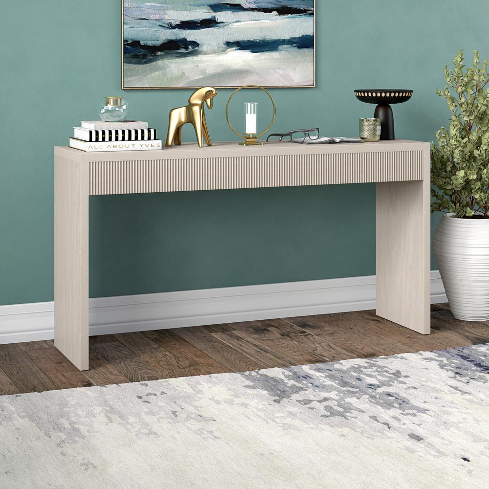 Lawrence 55" Wide Rectangular Console Table in Alder White. Picture 2
