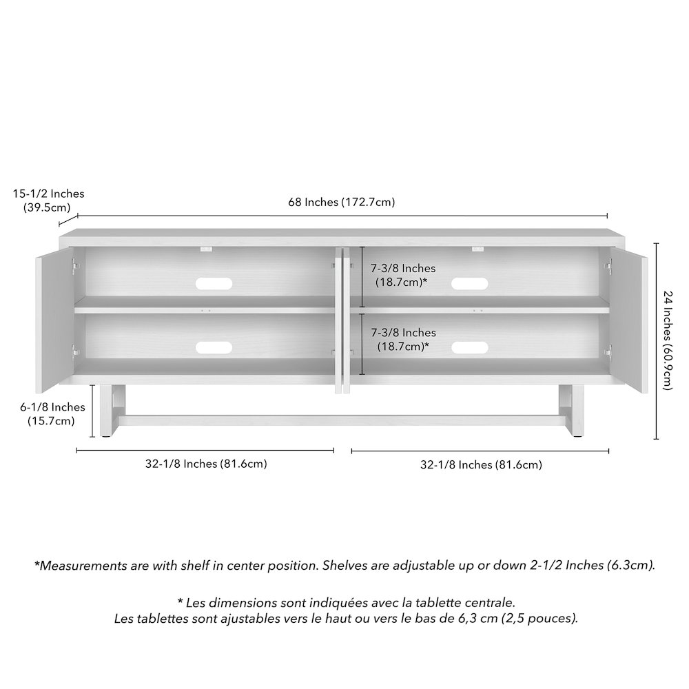 TV Stand for TVs up to 75'',  2 Cabinets, Shelves, Cable Cut-outs, Cloud White. Picture 7