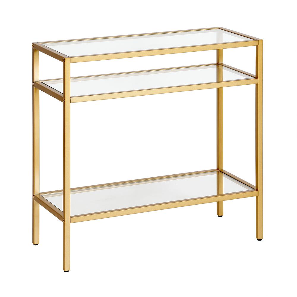 Sivil 24'' Wide Rectangular Side Table in Brass. Picture 1