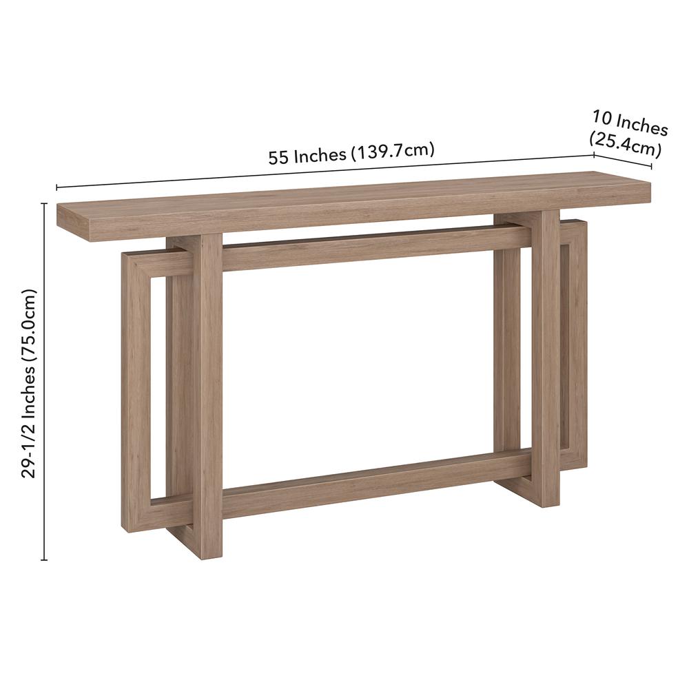 Breslow 55" Wide Rectangular Console Table in Antiqued Gray Oak. Picture 5