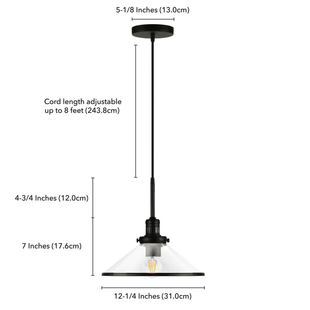Milo 12.25" Wide Pendant with Glass Shade in Blackened Bronze/Clear. Picture 5