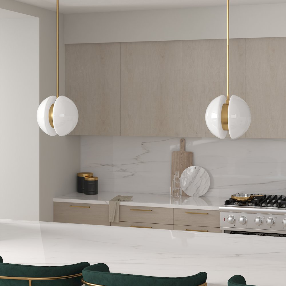 Kyriana 10" Wide 2-Light Pendant with Glass Shade in Brass/White. Picture 5