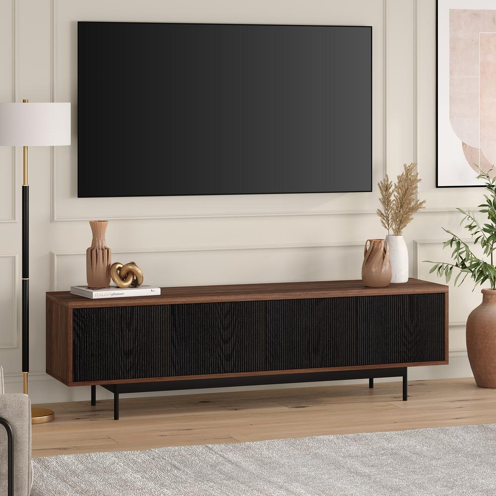 Whitman Rectangular TV Stand for TV's up to 75" in Satin Walnut/Black Grain. Picture 5