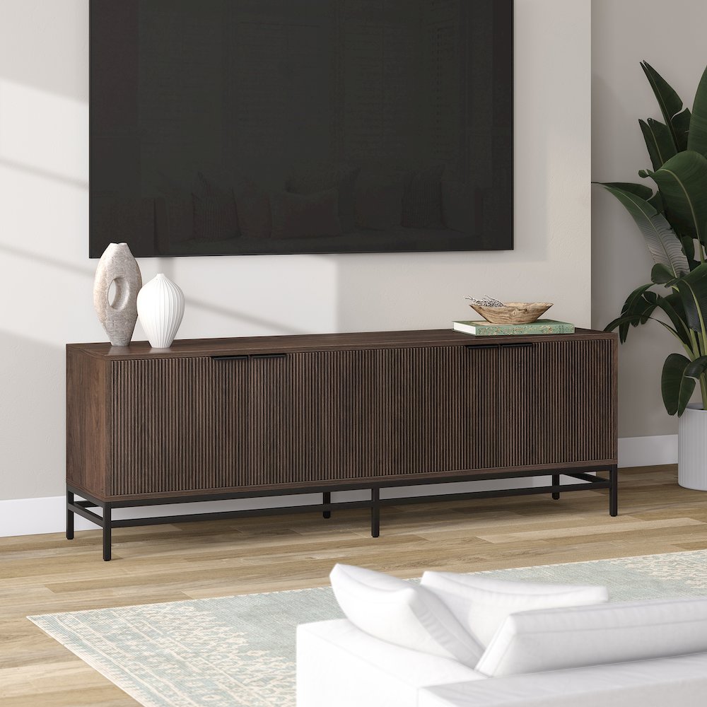 Montello Rectangular TV Stand for TV's up to 78" in Alder Brown. Picture 4