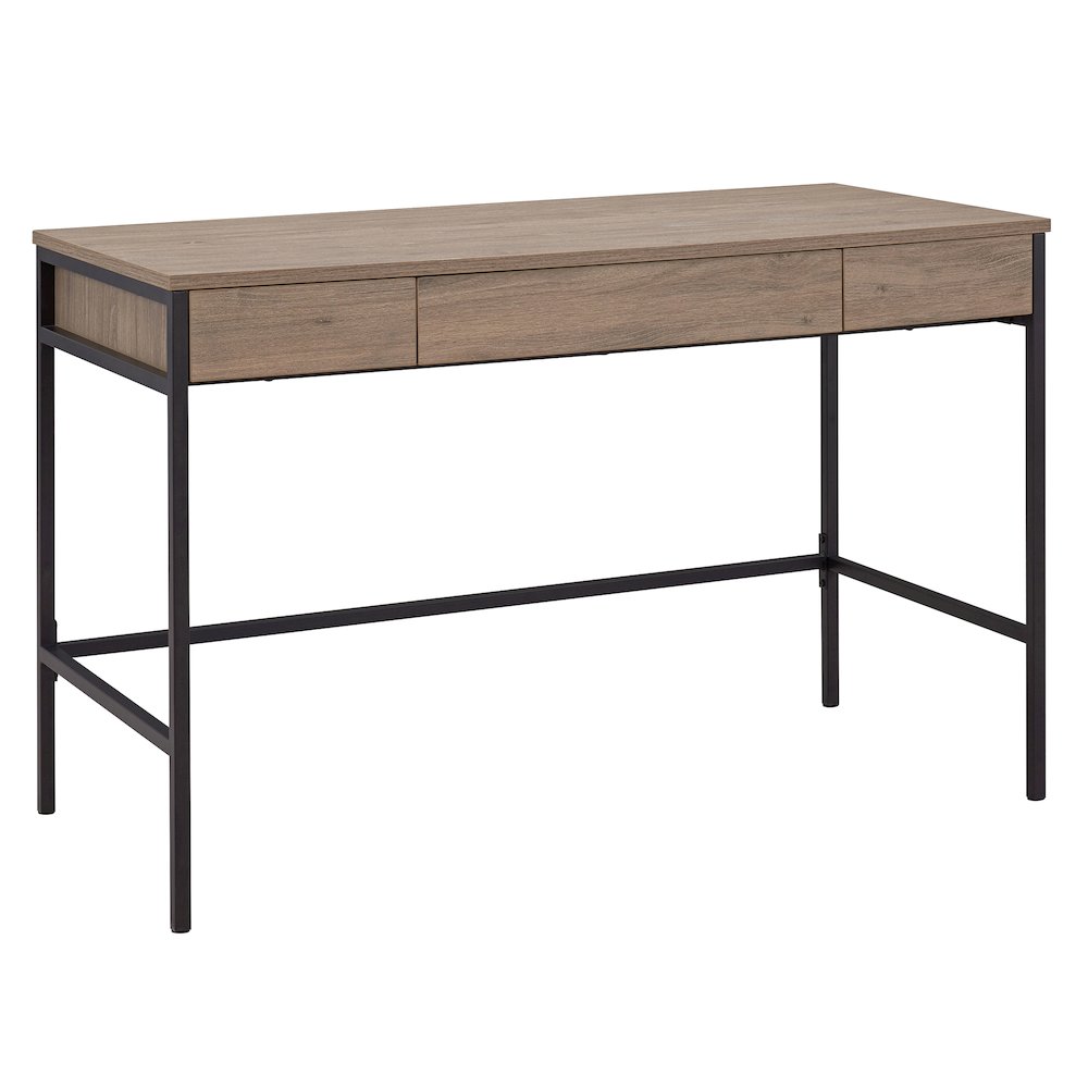 48" Computer Desk Writing Table with 3 Storage Drawers, Weathered Gray. Picture 1