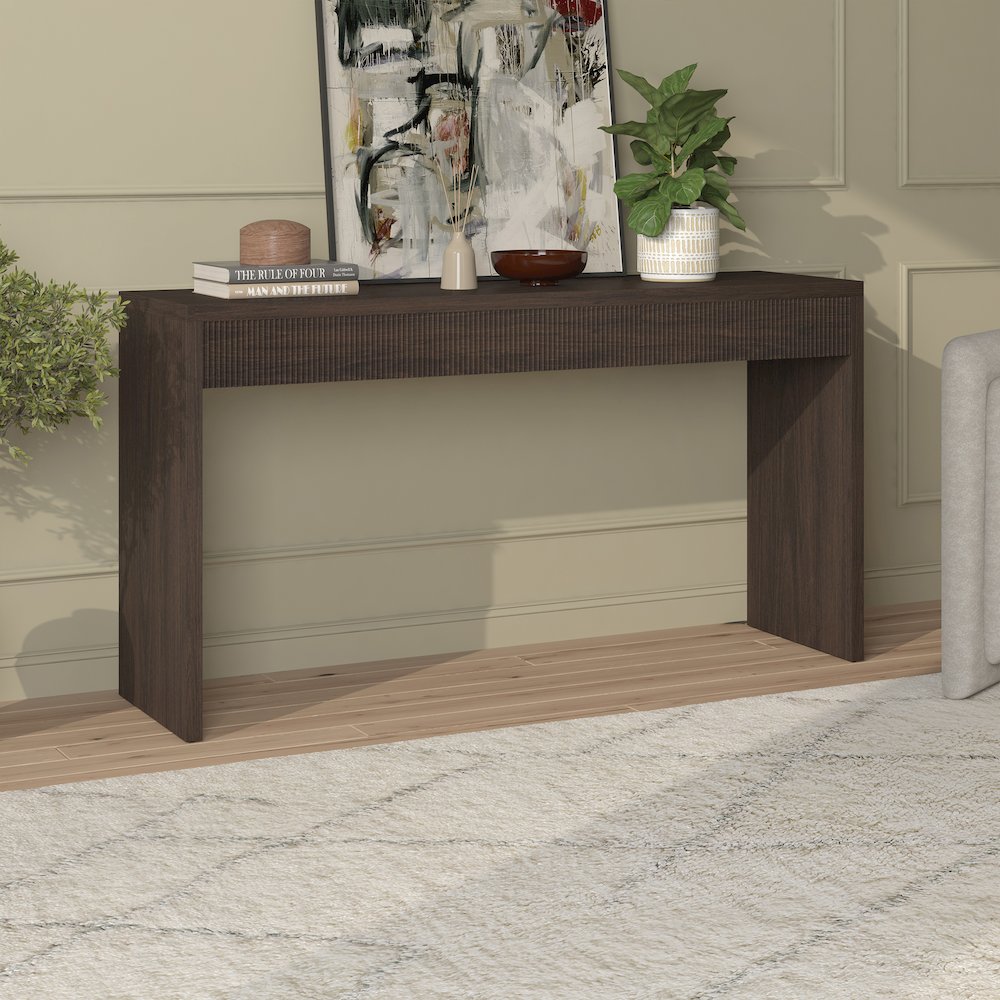 Lawrence 55" Wide Rectangular Console Table in Alder Brown. Picture 4