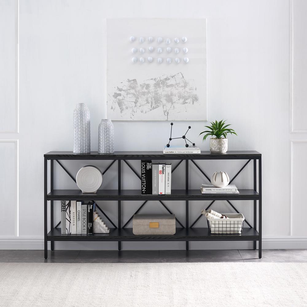 Kira 64" Wide Rectangular Console Table in Blackened Bronze/Black Grain. Picture 4