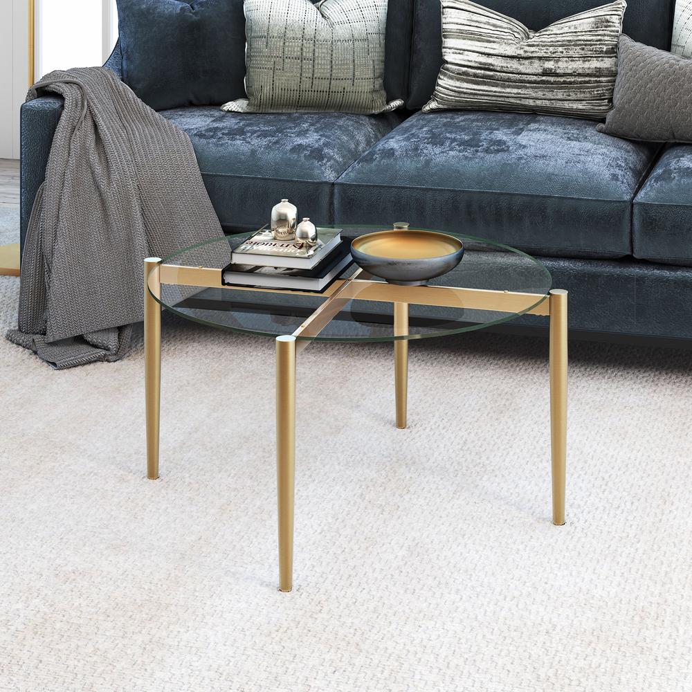Kadmos 36'' Wide Round Coffee Table in Brass. Picture 2