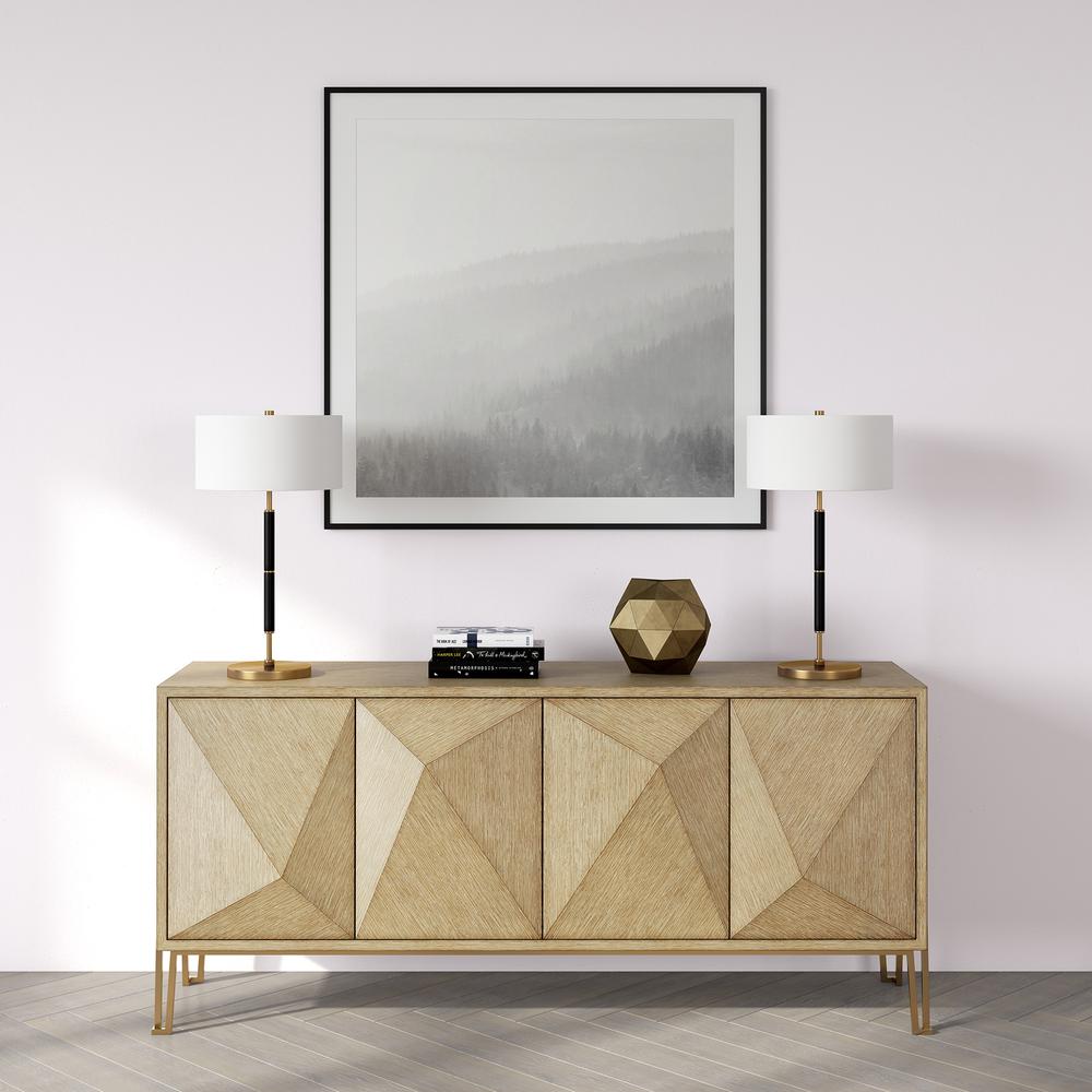 Simone 25" Tall 2-Light Table Lamp with Fabric Shade in Black/Brass/White. Picture 3