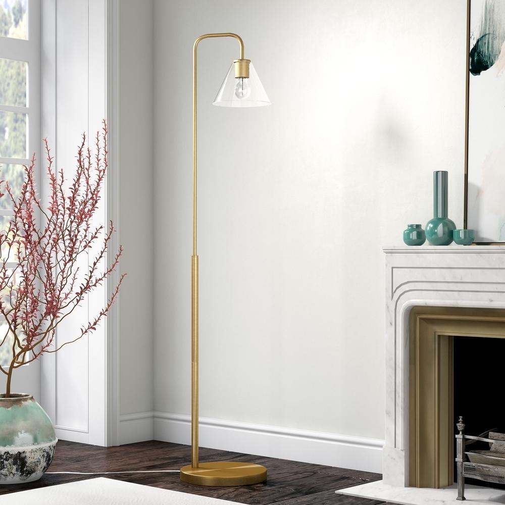 Henderson Arc Floor Lamp with Glass Shade in Brass/Clear. Picture 4
