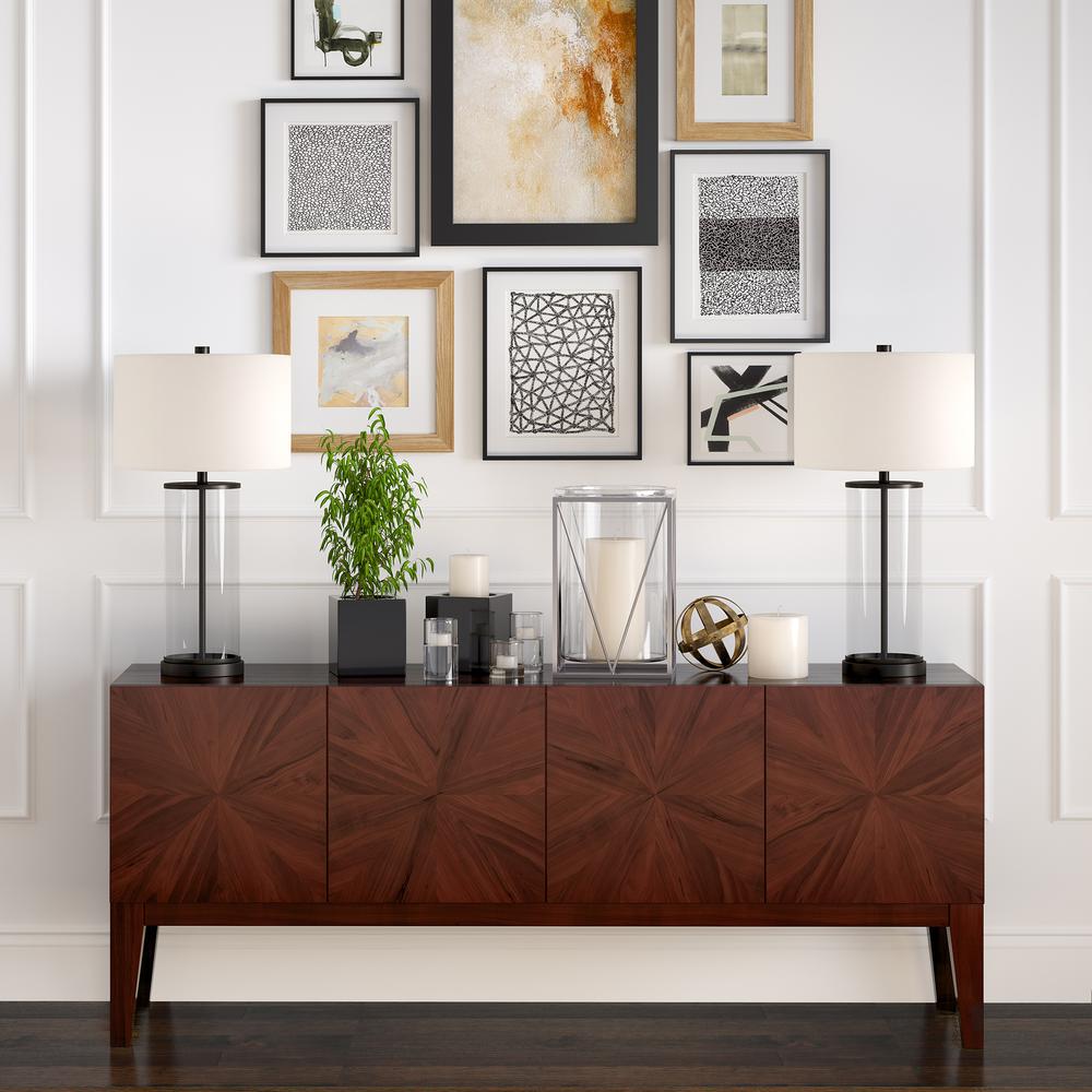 Rowan 28" Tall Table Lamp with Fabric Shade in Blackened Bronze/White. Picture 3