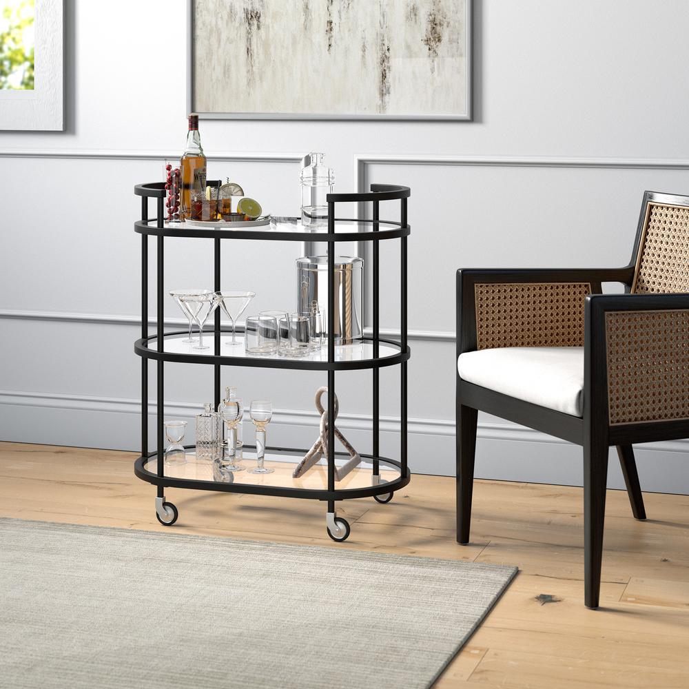 Leif 30'' Wide Oval Bar Cart in Blackened Bronze. Picture 4