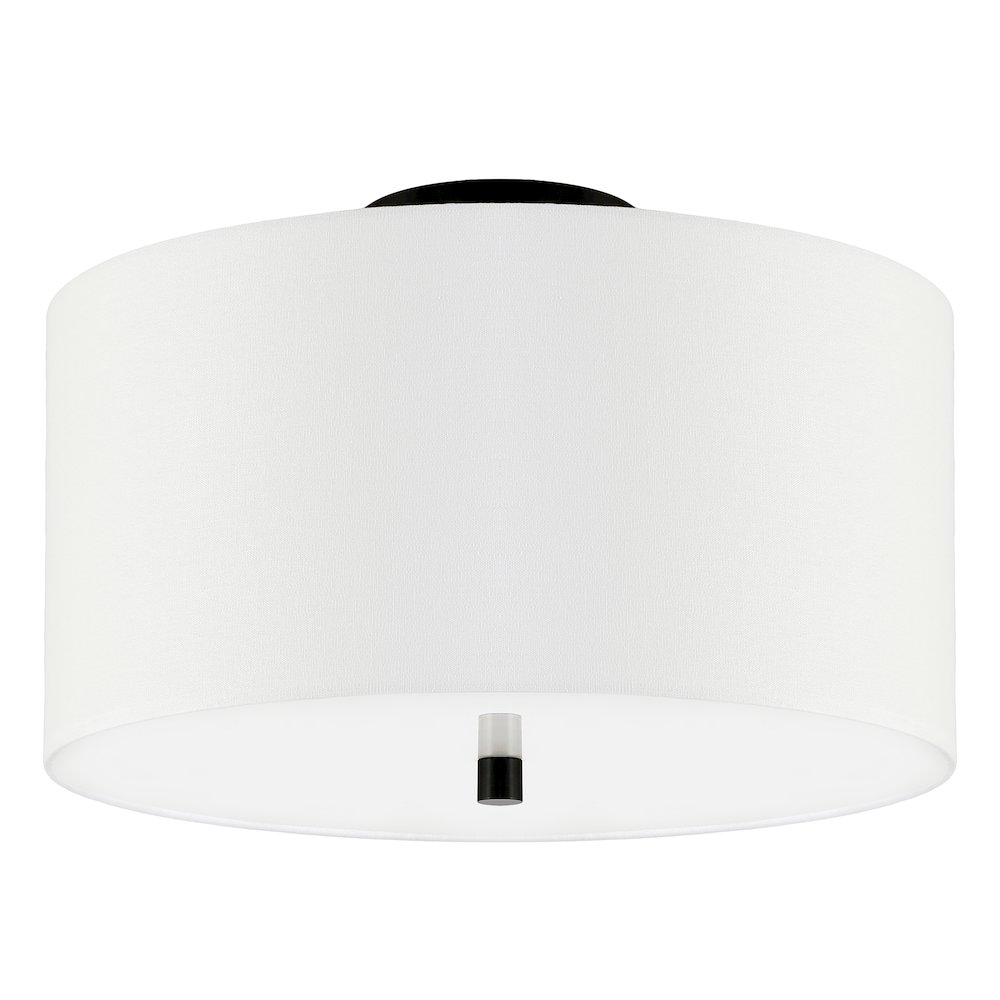 16" 1-Light Flush Mount Ceiling Light Fixture with White Shade, Flat Black. Picture 1