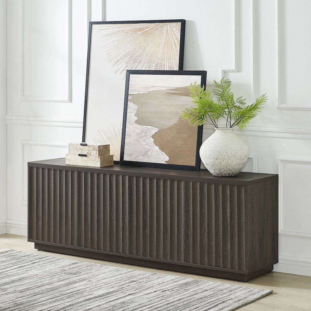 Bourne Rectangular Fluted TV Stand for TV's up to 75" in Brown Oak. Picture 4
