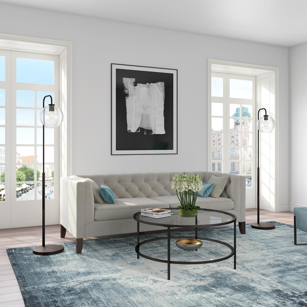 Harrison Arc Floor Lamp with Glass Shade in Blackened Bronze/Clear. Picture 3
