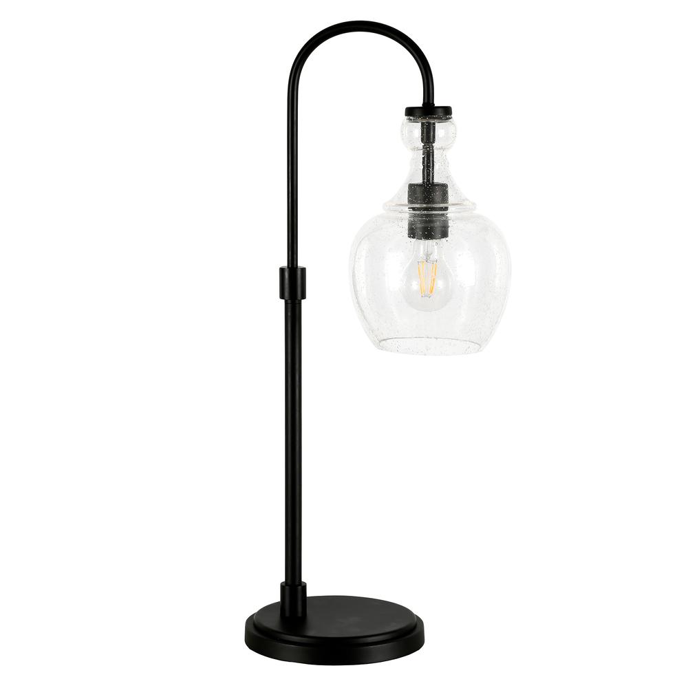 Verona 27" Tall Arc Table Lamp with Glass Shade in Blackened Bronze/Seeded. Picture 1
