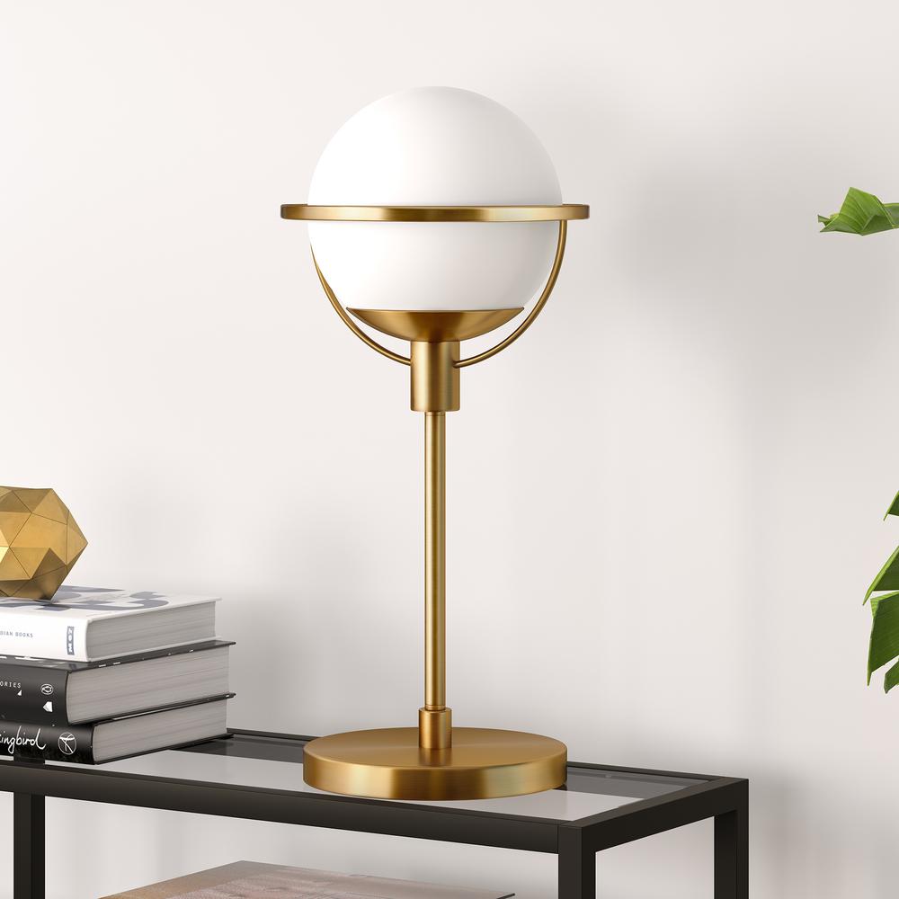 Cieonna 21" Tall Globe & Stem Table Lamp with Glass Shade in Brass/Clear. Picture 3