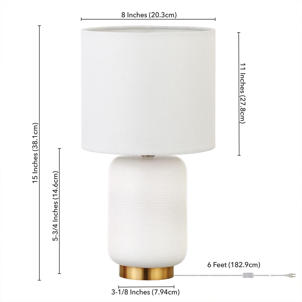 Lambert 15" Tall Ceramic Mini Lamp with Fabric Shade in Matte White/White. Picture 6