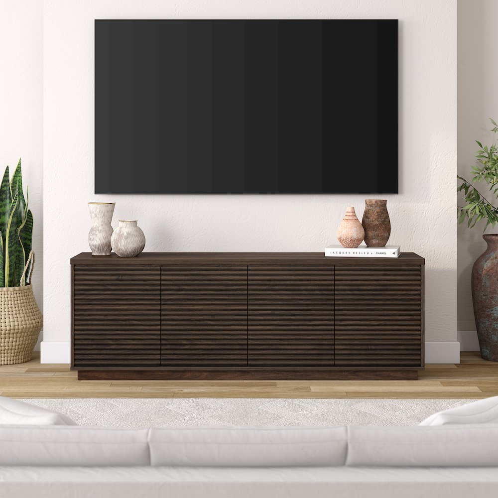 Tullis Rectangular TV Stand for TV's up to 78" in Alder Brown. Picture 3