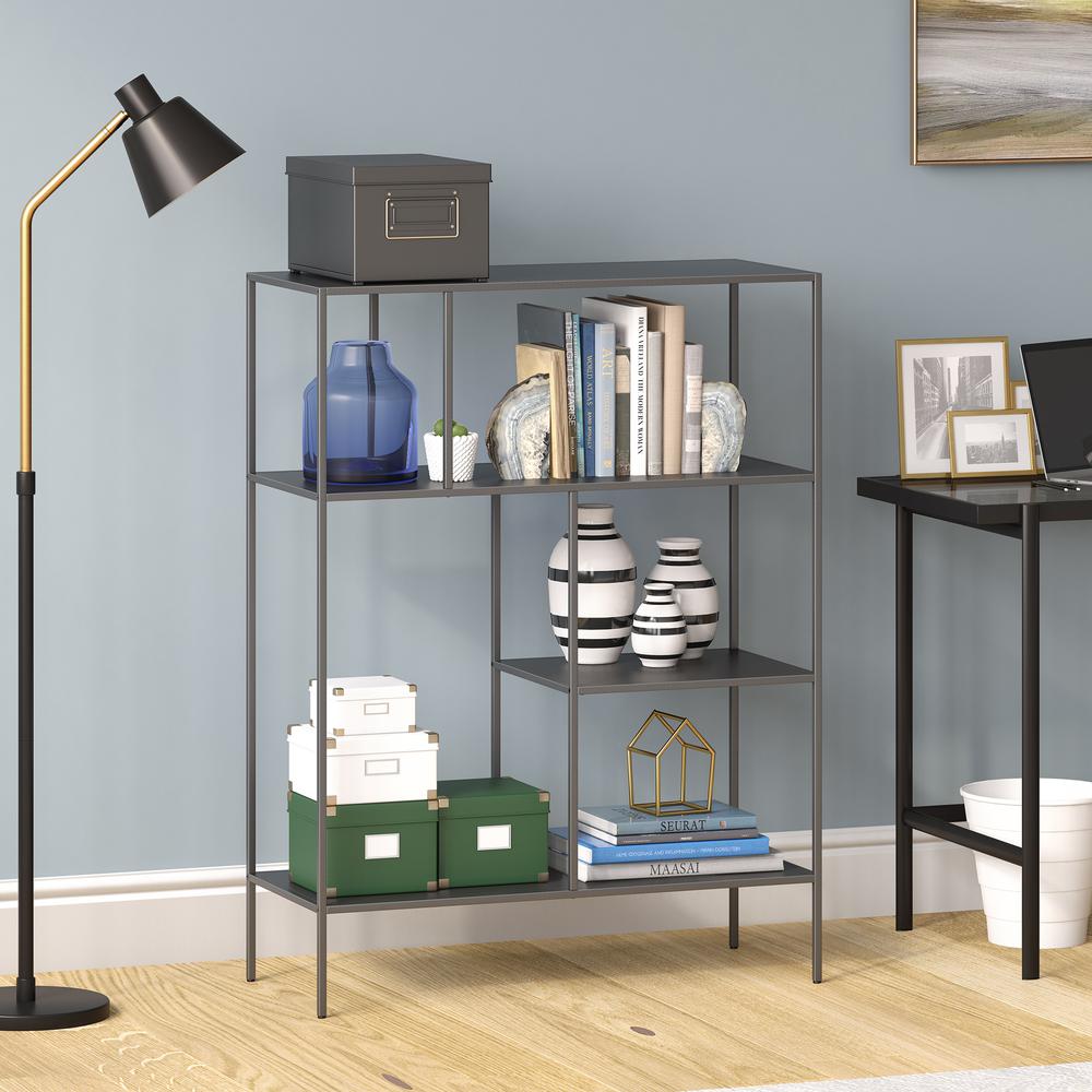 Winthrop 48'' Tall Rectangular Bookcase in Gunmetal Gray. Picture 2