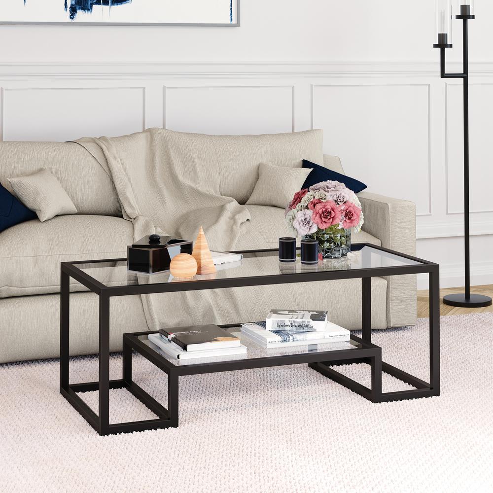 Athena 45'' Wide Rectangular Coffee Table in Blackened Bronze. Picture 2