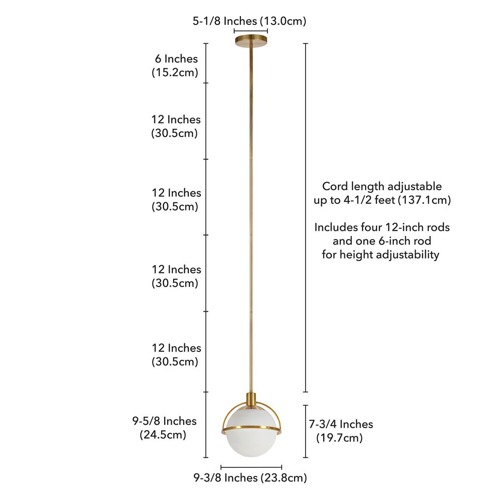 Cieonna 9.25" Wide Pendant with Glass Shade in Brass/White Milk. Picture 4