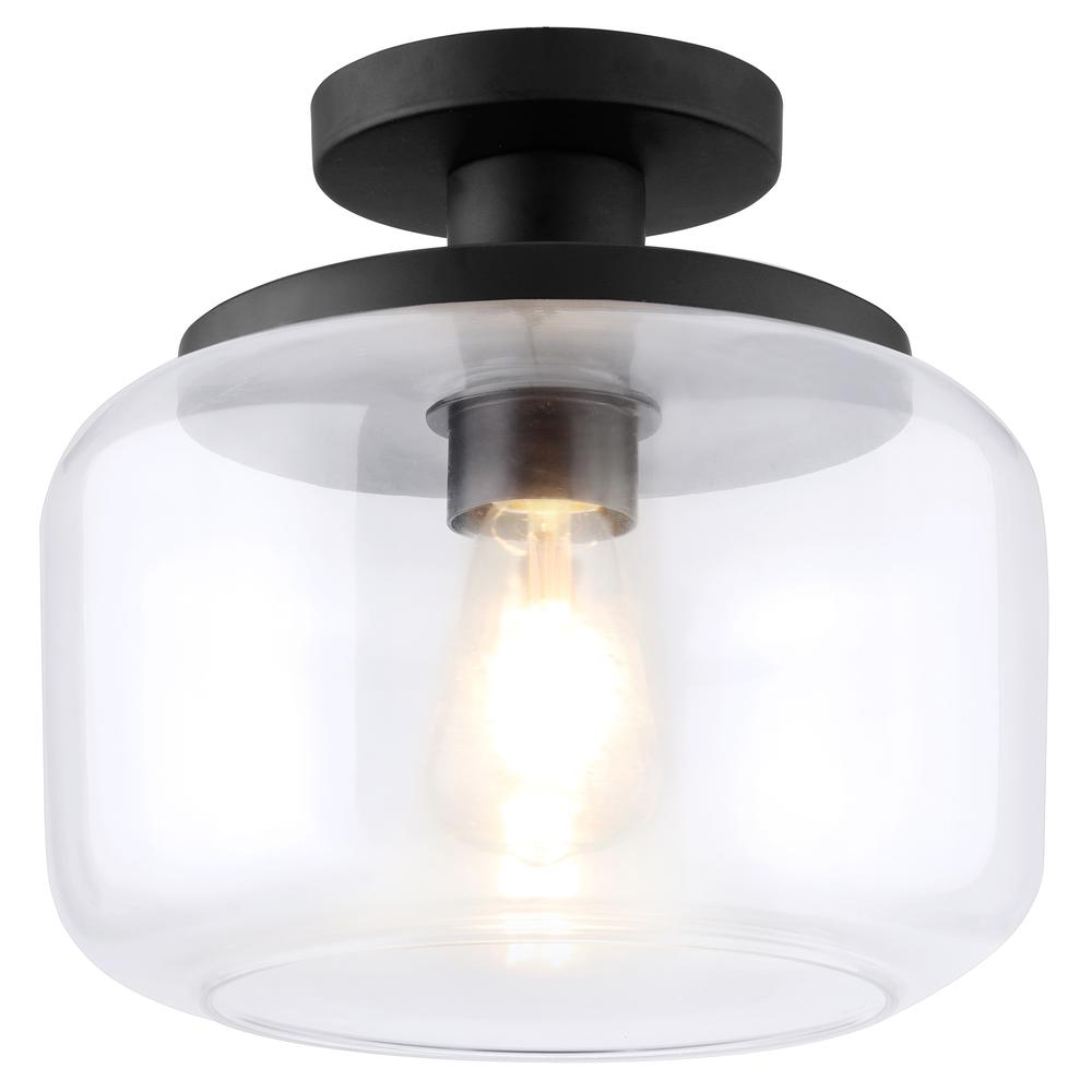 Tatum 11" Wide Semi Flush Mount with Glass Shade in Blackened Bronze/Clear. Picture 3
