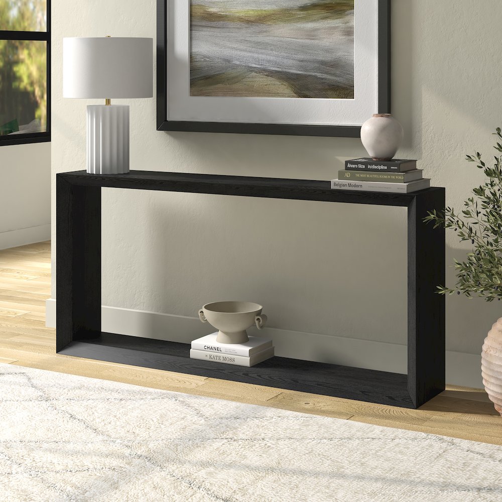Osmond 64" Wide Rectangular Console Table in Black Grain. Picture 3