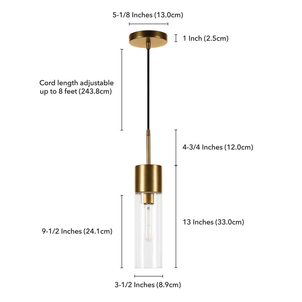 Lance 3.5" Wide Pendant with Glass Shade in Brass/Clear. Picture 5