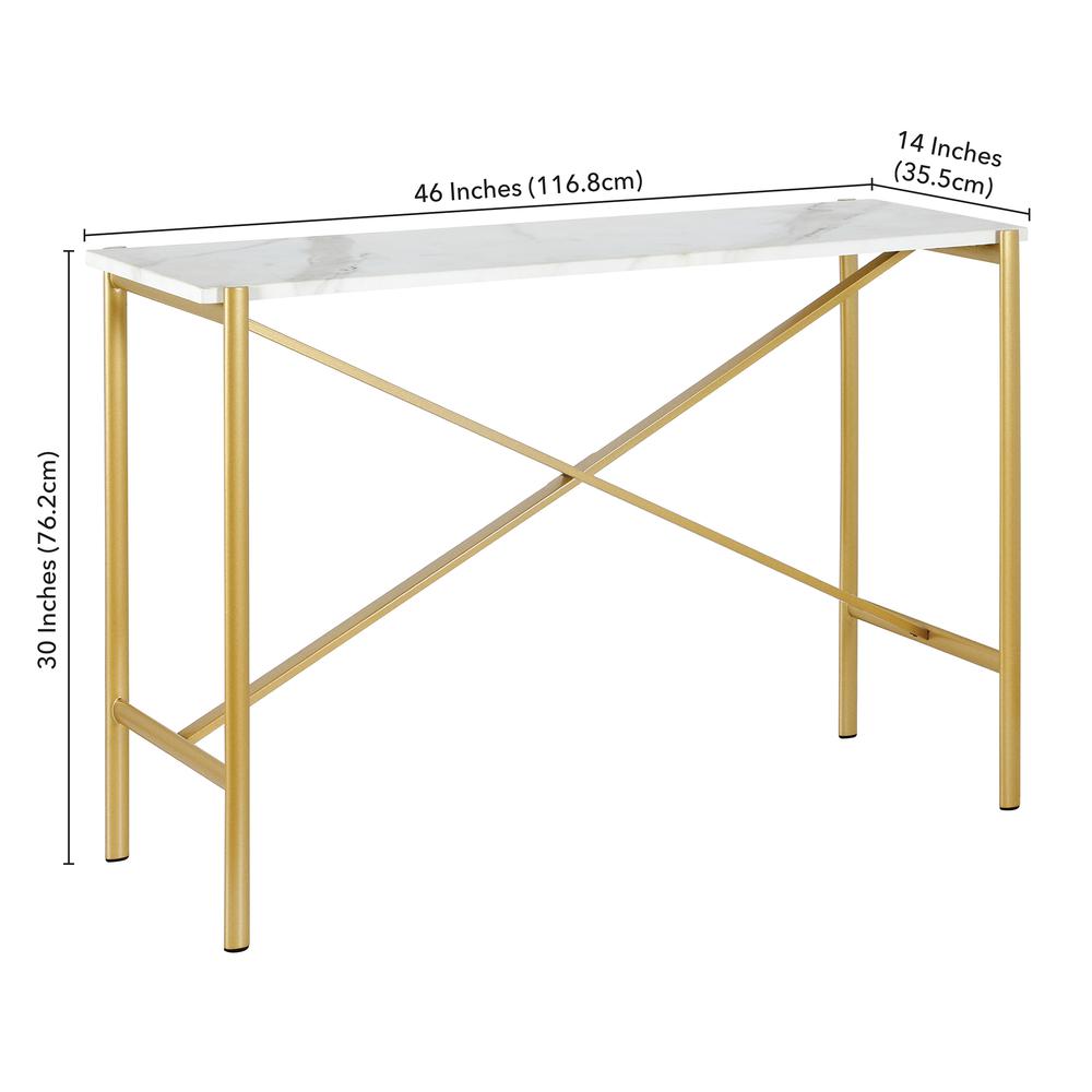 Braxton 46'' Wide Rectangular Console Table with Faux Marble Top in Gold. Picture 5
