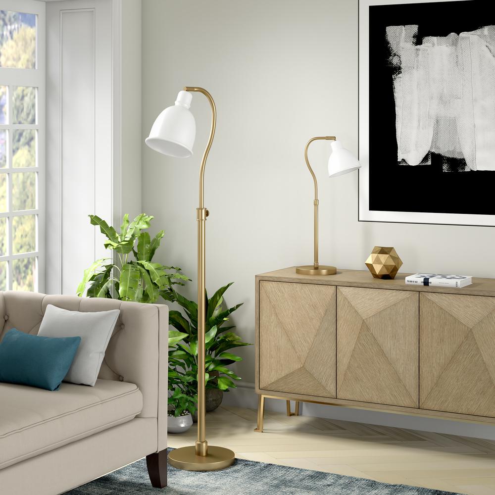 Vincent 25.13" Tall Table Lamp with Metal Shade in Brass/White/Brass. Picture 3