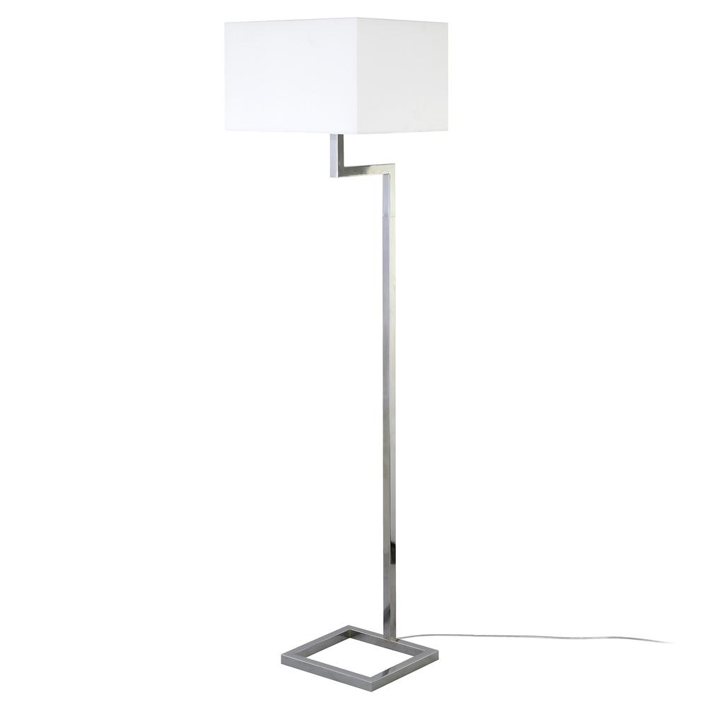 Xavier 64" Tall Floor Lamp with Fabric Shade in Polished Nickel/White. Picture 3