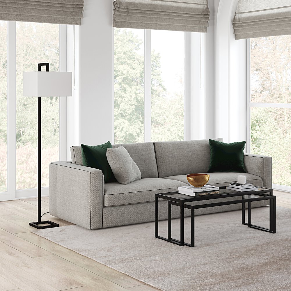 68" Traditional 1-Light Floor Lamp with White Fabric Rectangle Shade, Black. Picture 4