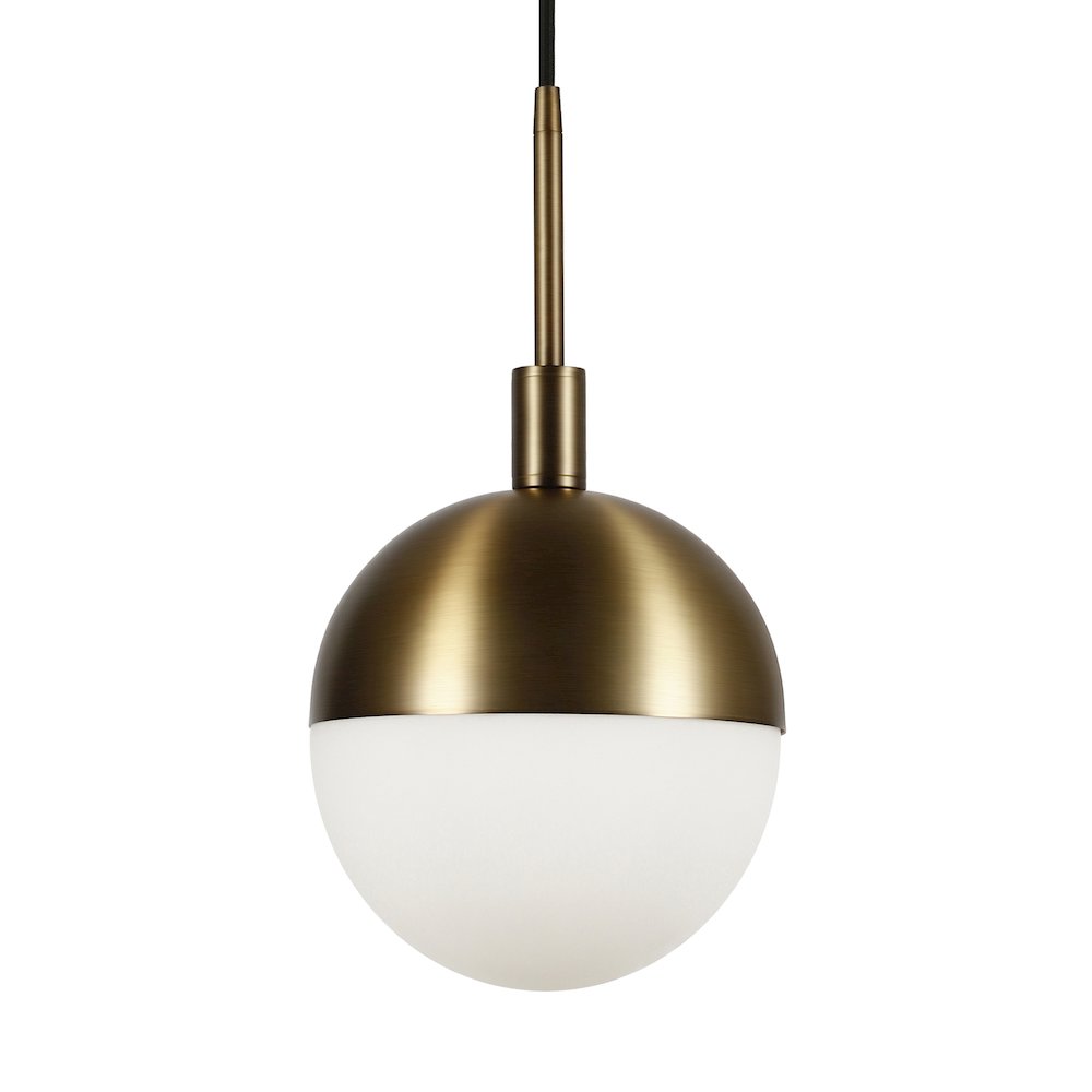8" Pendant Light Fixture with White Milk Glass Globe Shade and 8' Cord, Gold. Picture 4