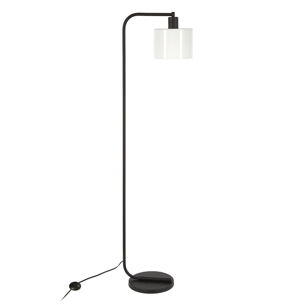 57'' Industrial 1-Light Floor Lamp with White Glass Drum Shade, Black. Picture 3