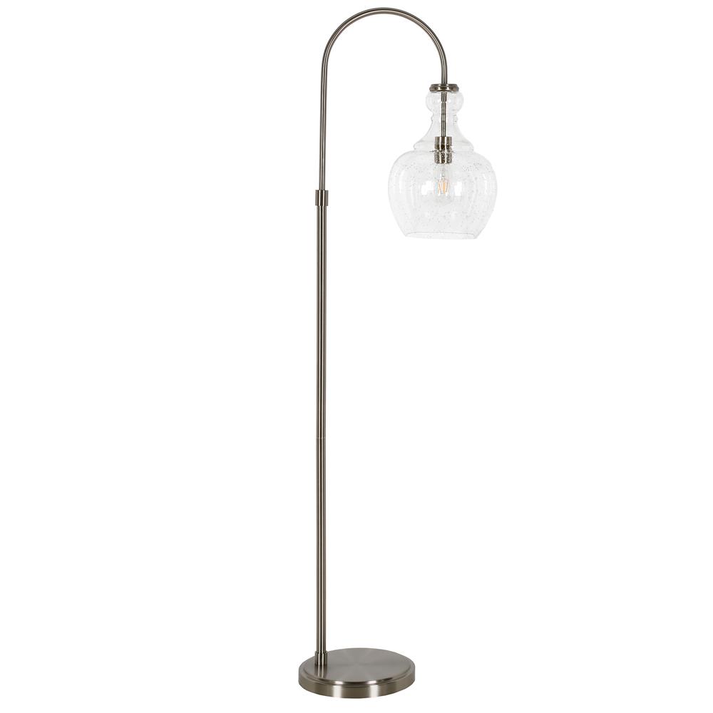Verona Arc Floor Lamp with Glass Shade in Brushed Nickel/Seeded. Picture 1