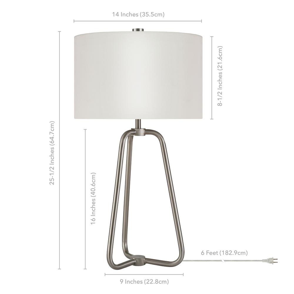 Marduk 25.5" Tall Table Lamp with Fabric Shade in Brushed Nickel/White. Picture 4