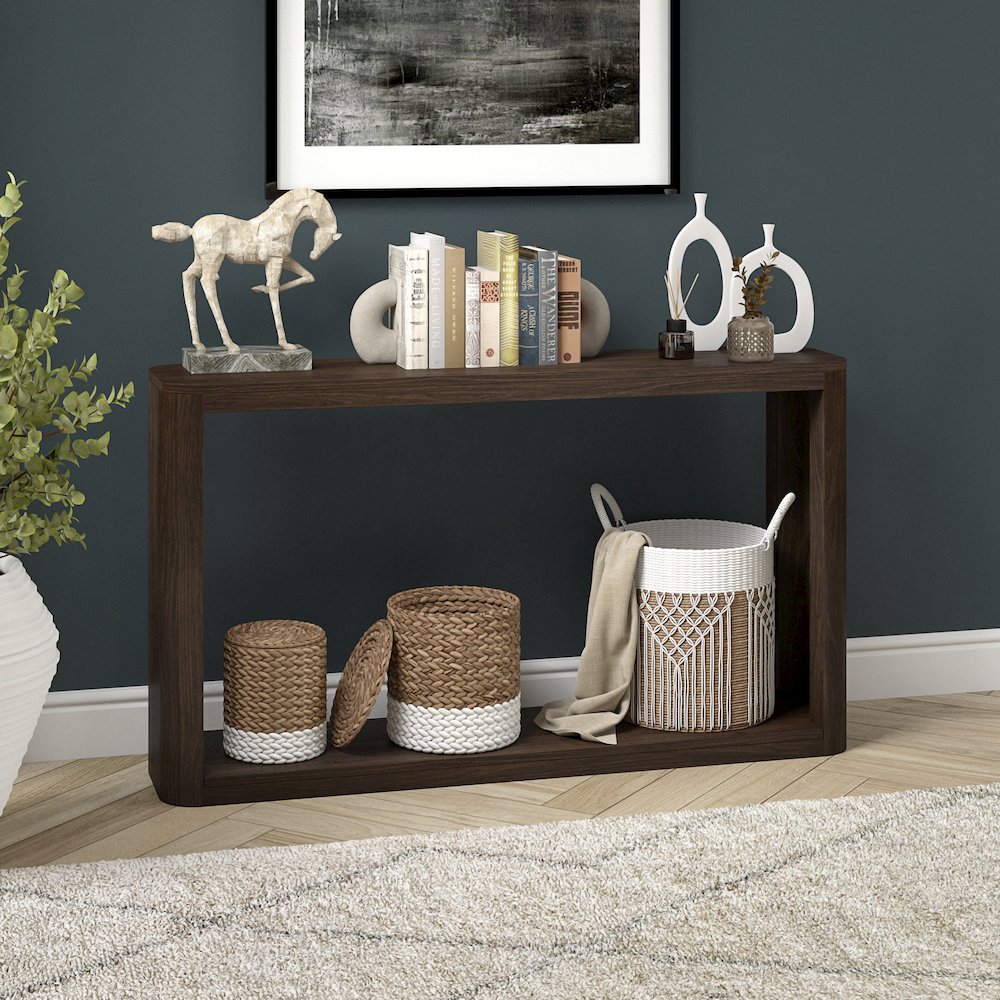Kellan 52" Wide Rectangular Console Table in Alder Brown. Picture 3