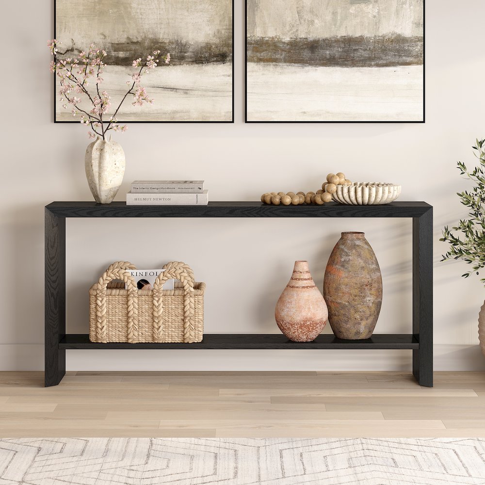 Osman 64" Wide Rectangular Console Table in Black Grain. Picture 3