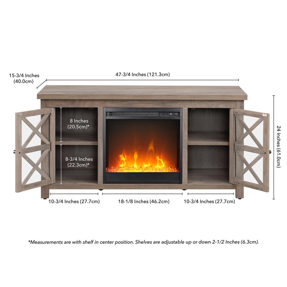 Colton Rectangular TV Stand with Crystal Fireplace for TV's up to 55" in Gray Oak. Picture 5