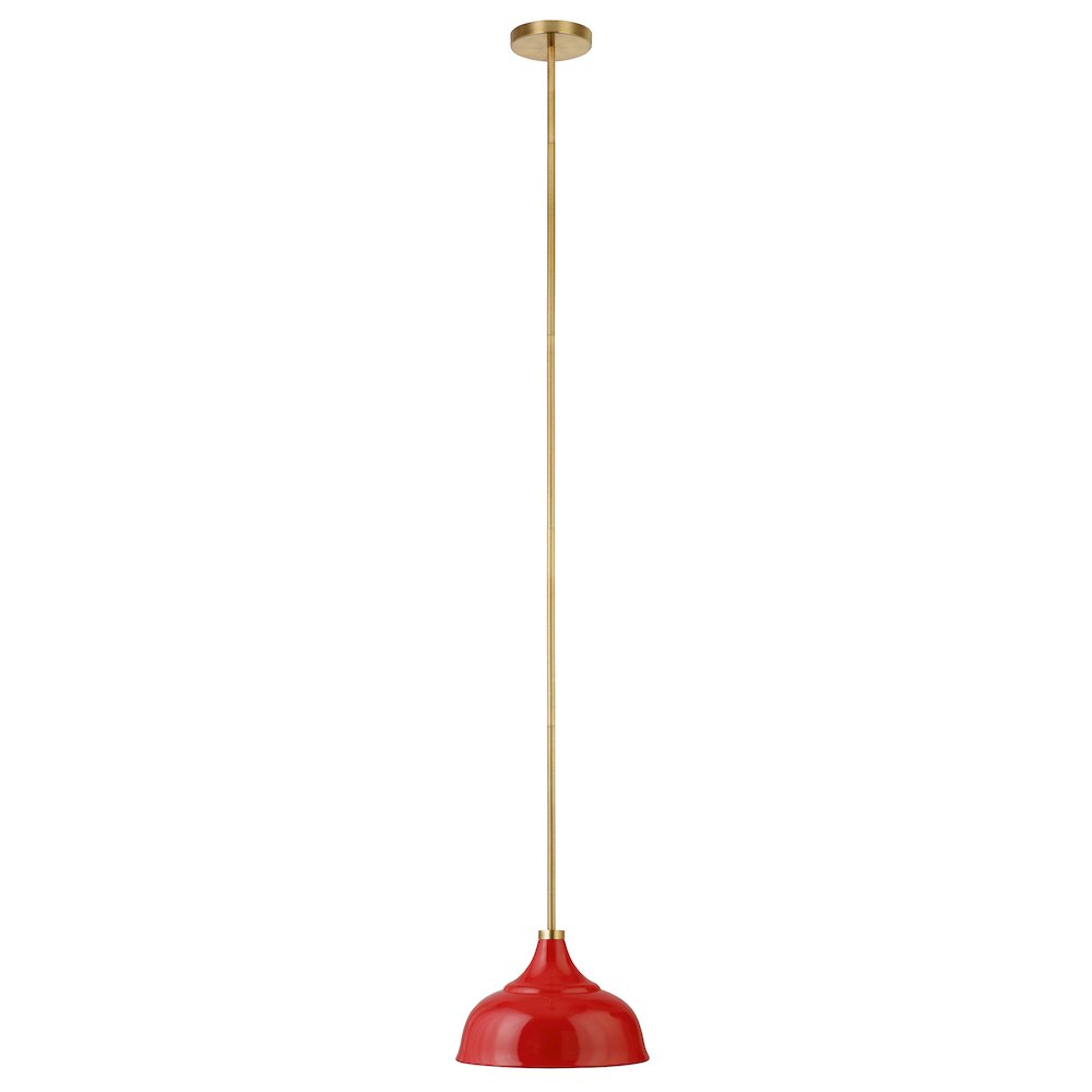 10" Dimmable Pendant Light Fixture, Metal Dome Shade and 8' Cord, Coral Red/Gold. Picture 3