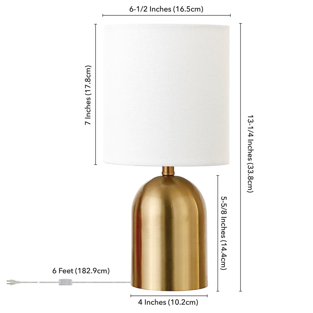 Talbot 13.25" Tall Mini Lamp with Fabric Shade in Brass/White. Picture 5