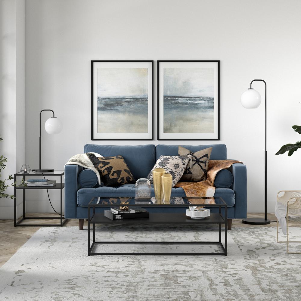 Harrison Arc Floor Lamp with Glass Shade in Blackened Bronze/White Milk. Picture 4