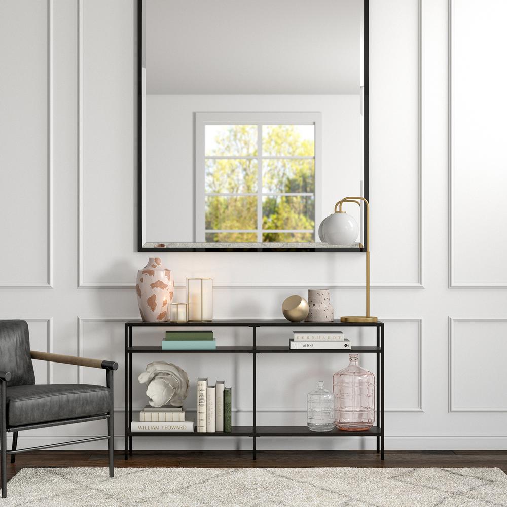 Sivil 55'' Wide Rectangular Console Table with Metal Shelves in Blackened Bronze. Picture 4