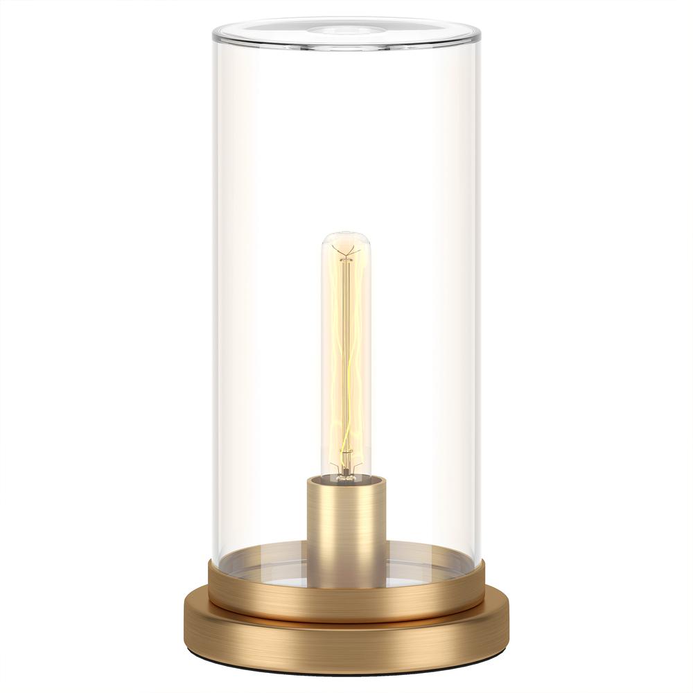 Perabo 13" Tall Uplight Mini Lamp with Glass Shade in Brushed Brass/Clear. Picture 3