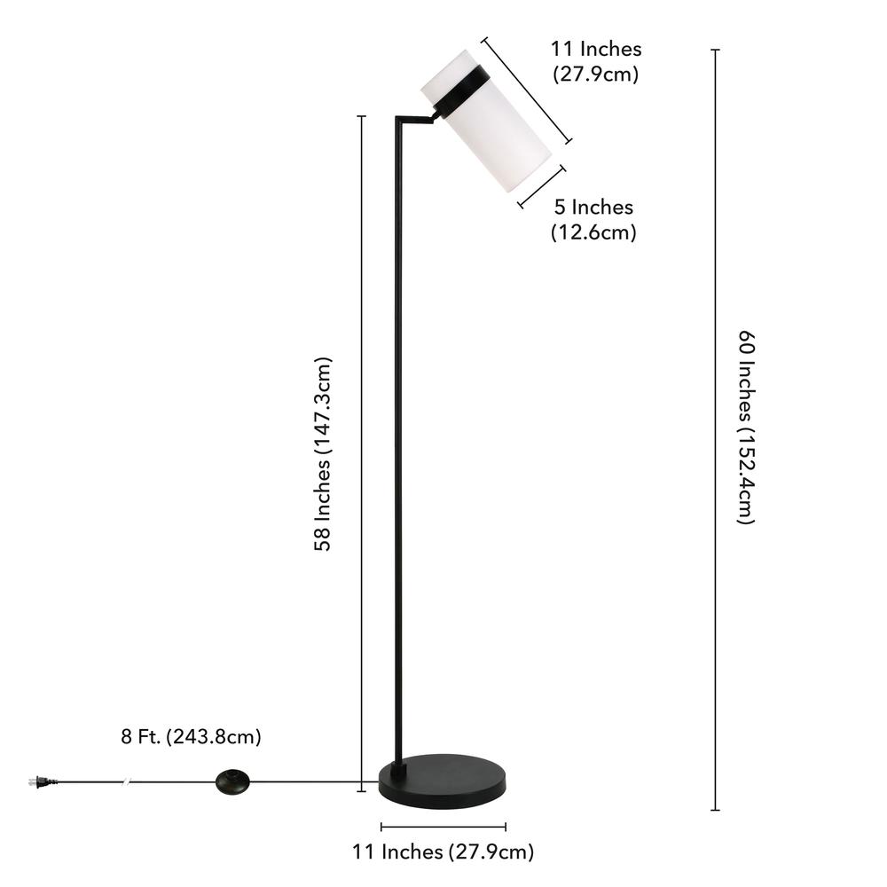 Marsden 60" Tall Floor Lamp with Fabric Shade in Blackened Bronze/White. Picture 4