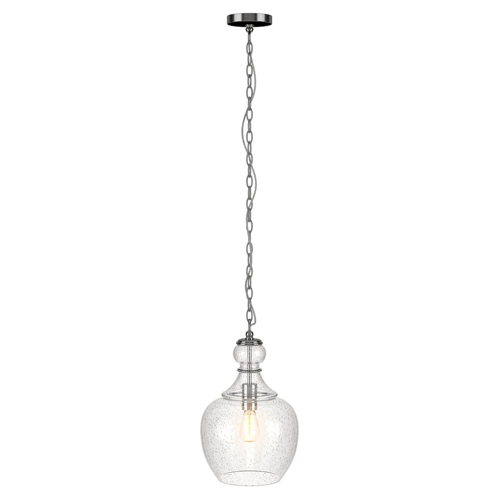 11" Mid-Century Light Fixture, Seeded Glass Shade, 6' Cord, Brushed Silver. Picture 3
