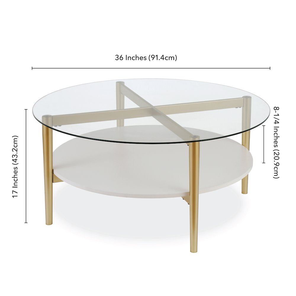 Henn&Hart 36" Round Coffee Table with Glass Top and Open Storage Shelf for. Picture 7